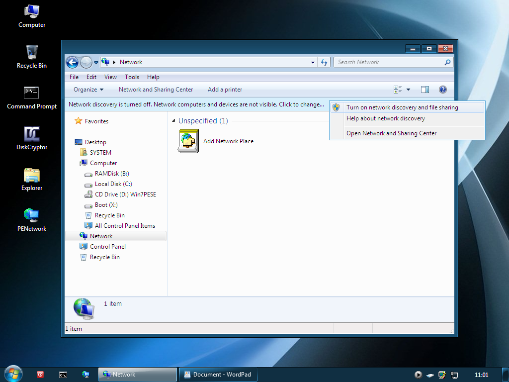 Turn on network discovery and sharing