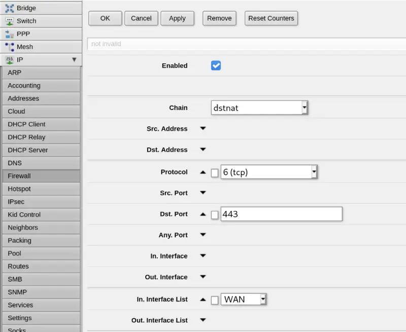 Port forwarding first section