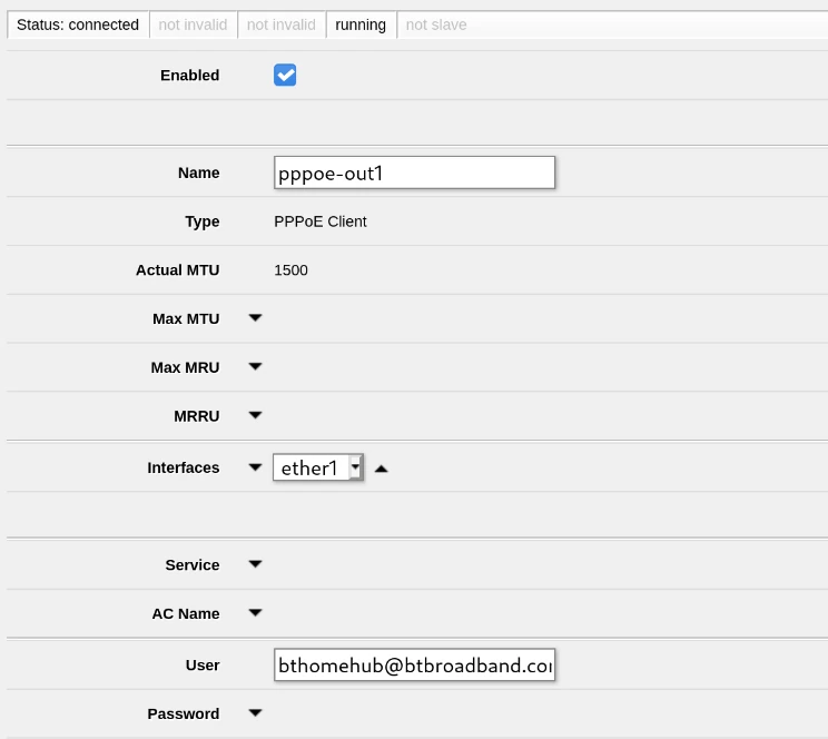 pppoe-out1 configuration